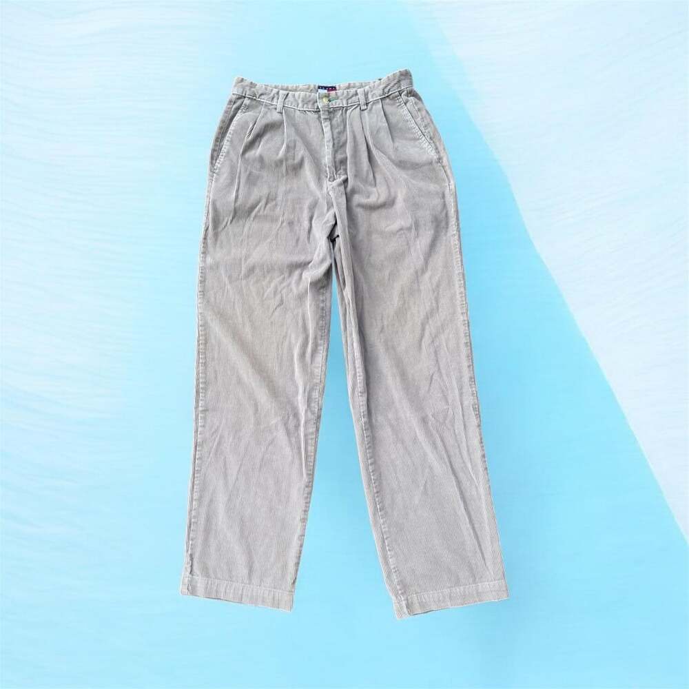 Vintage Tommy Hilfiger Pleated Corduroy Pants Taupe Beige 33x35 (023)